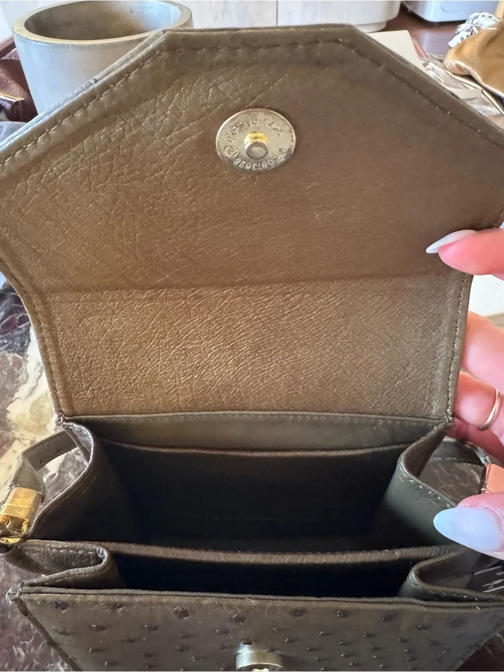 NWT Nakara Namibia Genuine Olive Ostrich Leather Crossbody Clutch Bag